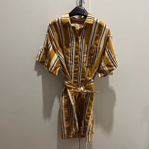 Sezane Striped Yellow Button-Up Dress size S